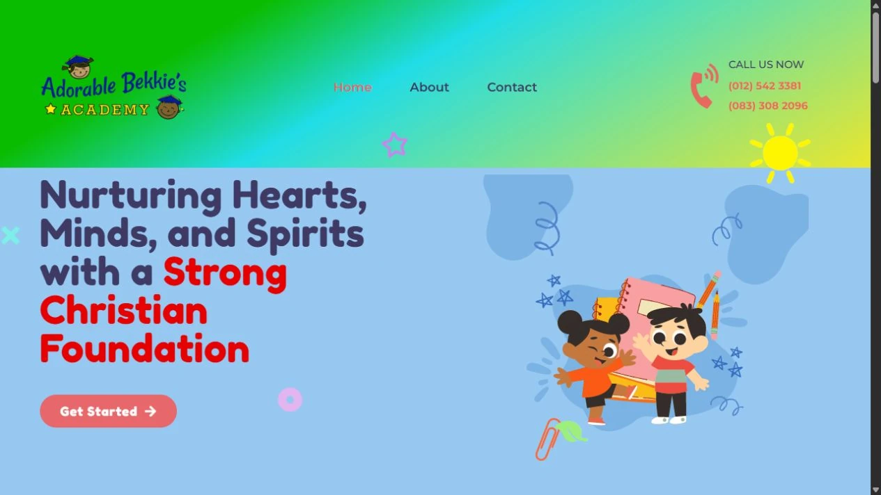 Adorable Bekkies Academy website, with a bright illustrated school homepage.